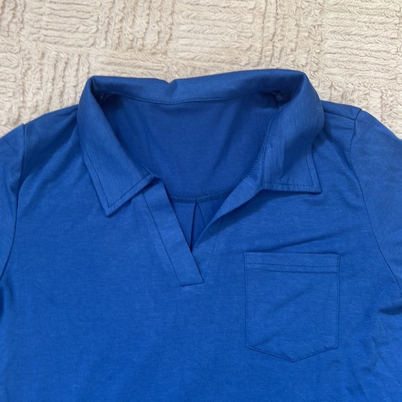 AKEWEI V-Neck Polo Shirt Short Sleeve Collared Tops Casual Tunic Blouse Medium - Picture 6 of 16